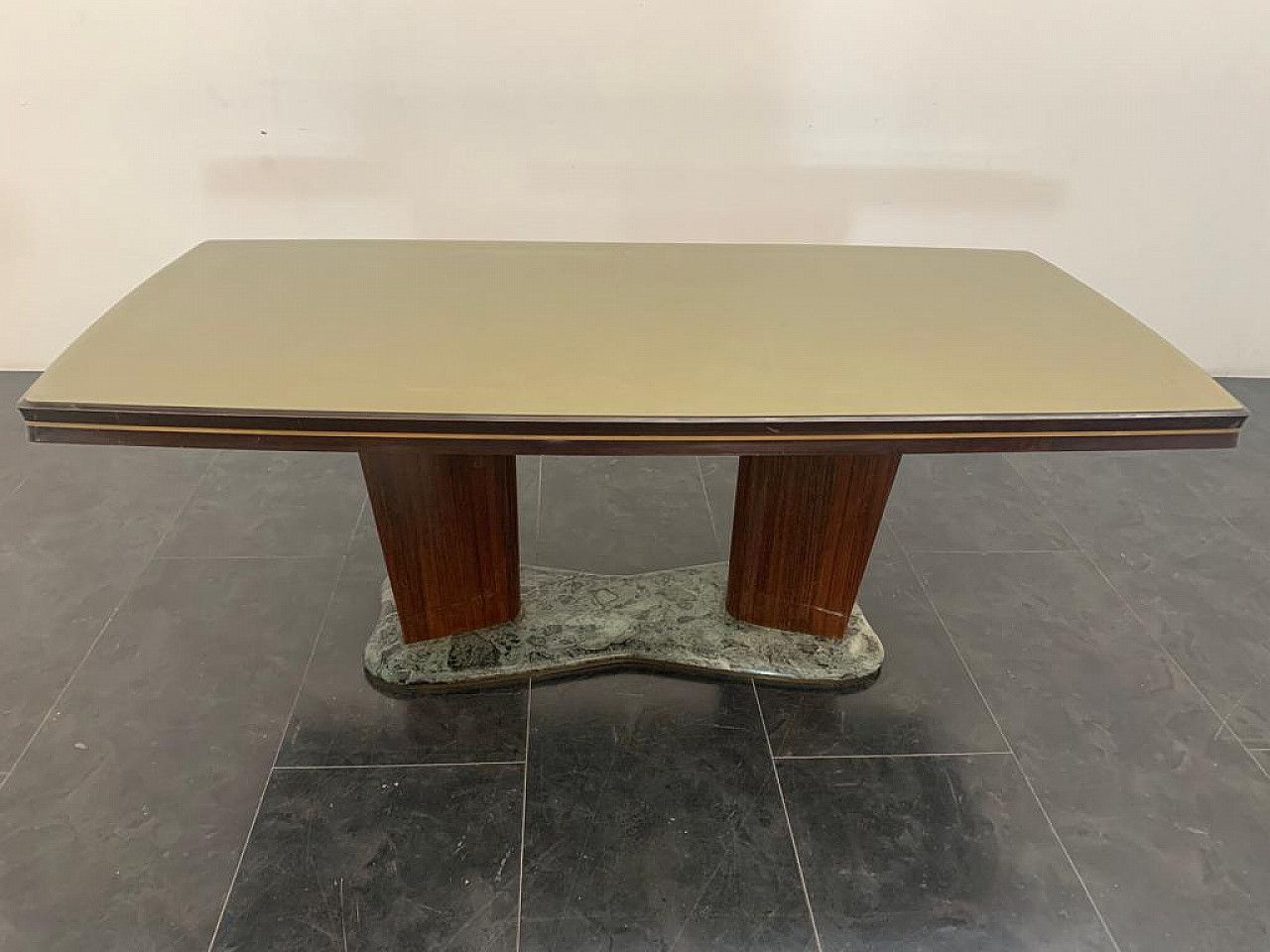 Rosewood Table With Glass Top And Green Alpi Marble Base By Vittorio Dassi For Dassi, 1950s photo Furniture