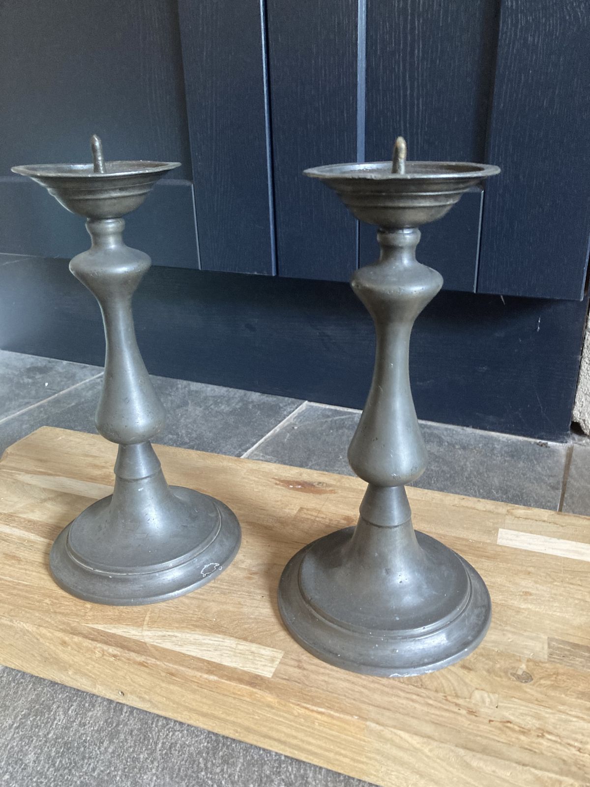 Pair Of Pewter Candlesticks/Spikes