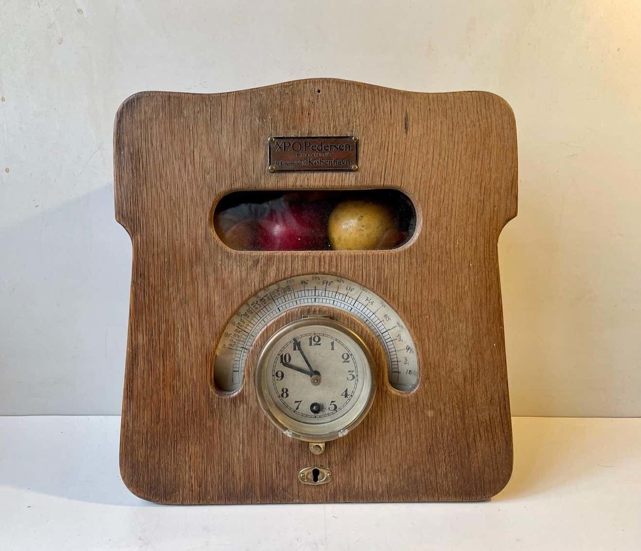 Antique Mechanical Billiard Clock In Oak With Timer By P. O. Pedersen Copenhagen photo for sale
