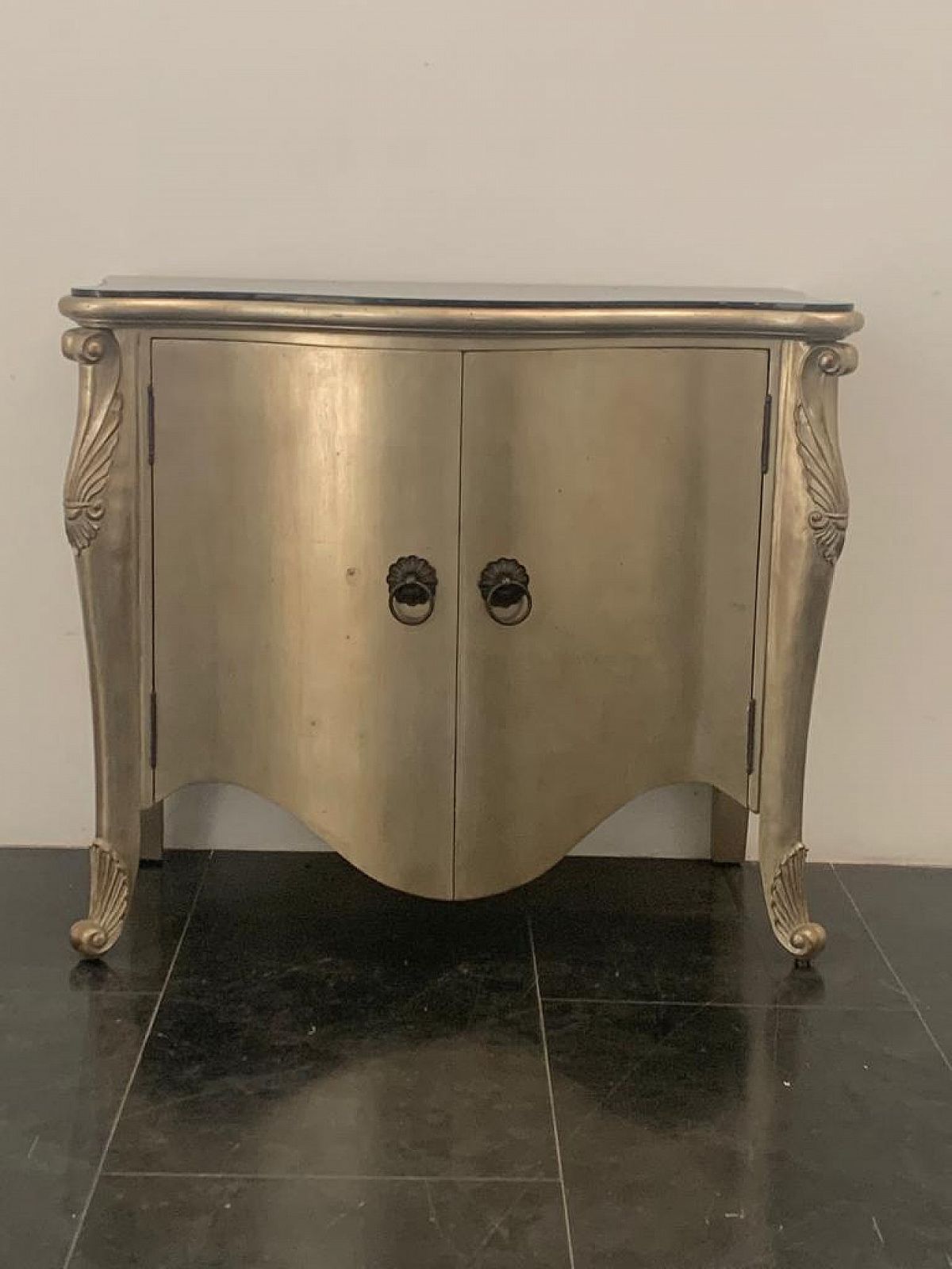 Louis XV Style Sideboard In Silvered Wood With Marble Top, 1980s photo for sale