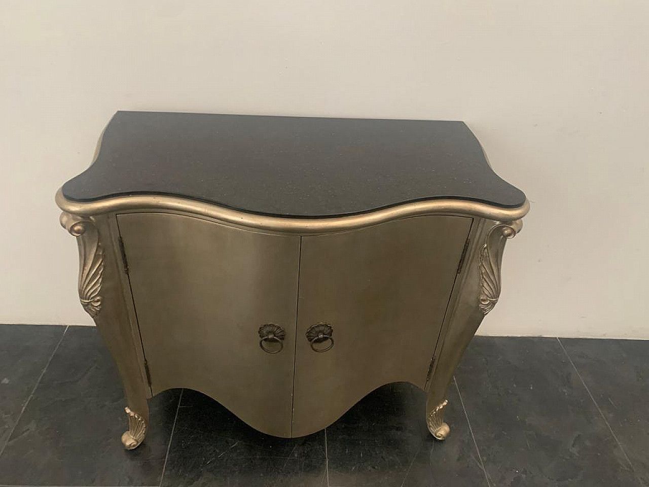 Louis XV Style Sideboard In Silvered Wood With Marble Top, 1980s photo buy