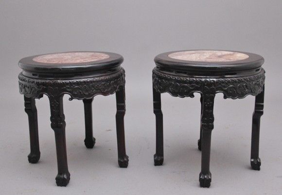 A Pair Of 19th Century Chinese Carved Hardwood Occasional Tables