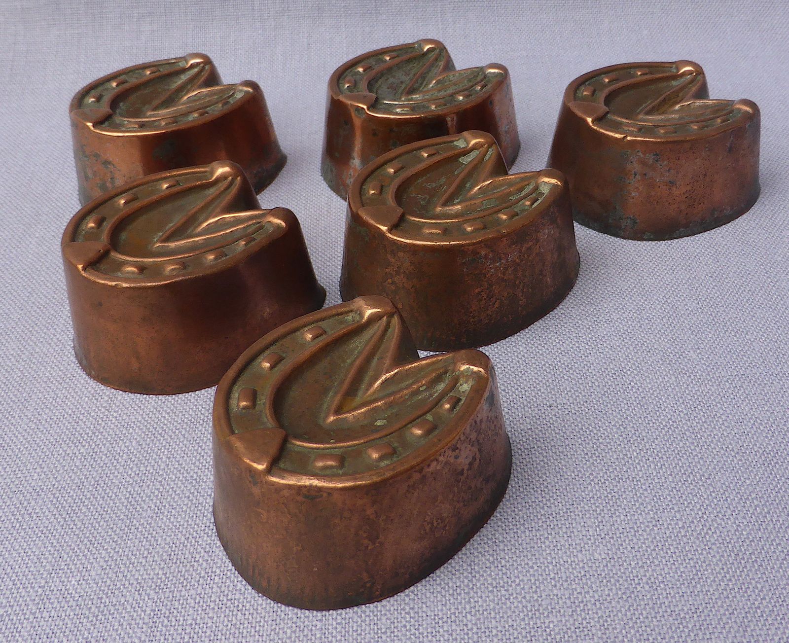 Set Of 6 Copper Horseshoe Shaped Aspic Moulds photo Home Decor