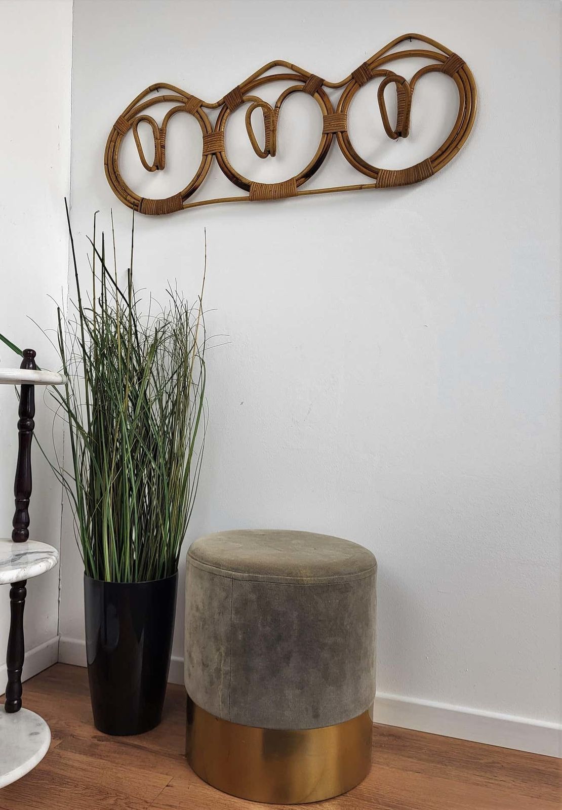 1960s Italian Bamboo Rattan Bohemian French Riviera Coat Hanger Rack Stand photo furniture