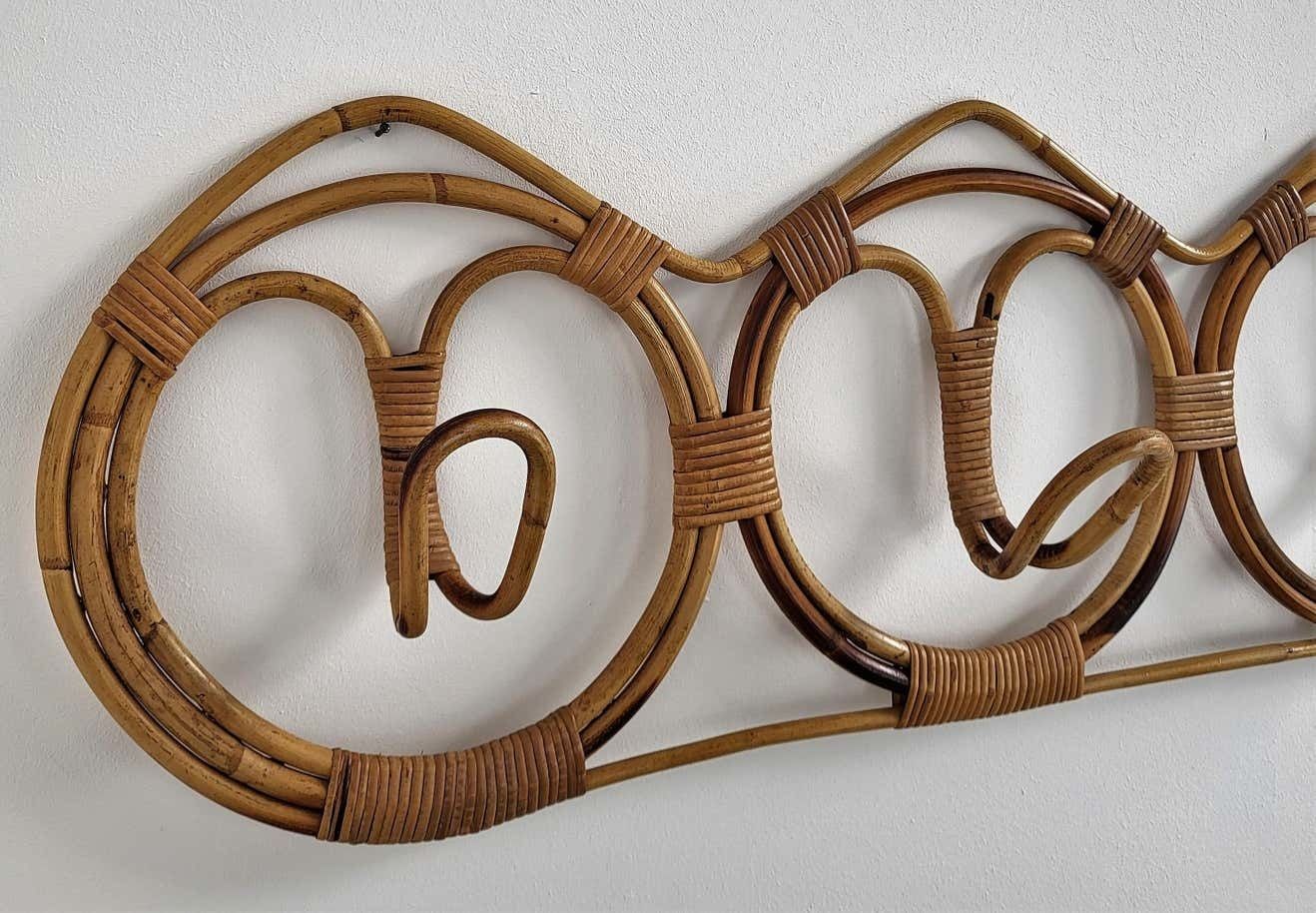 1960s Italian Bamboo Rattan Bohemian French Riviera Coat Hanger Rack Stand photo 806.0