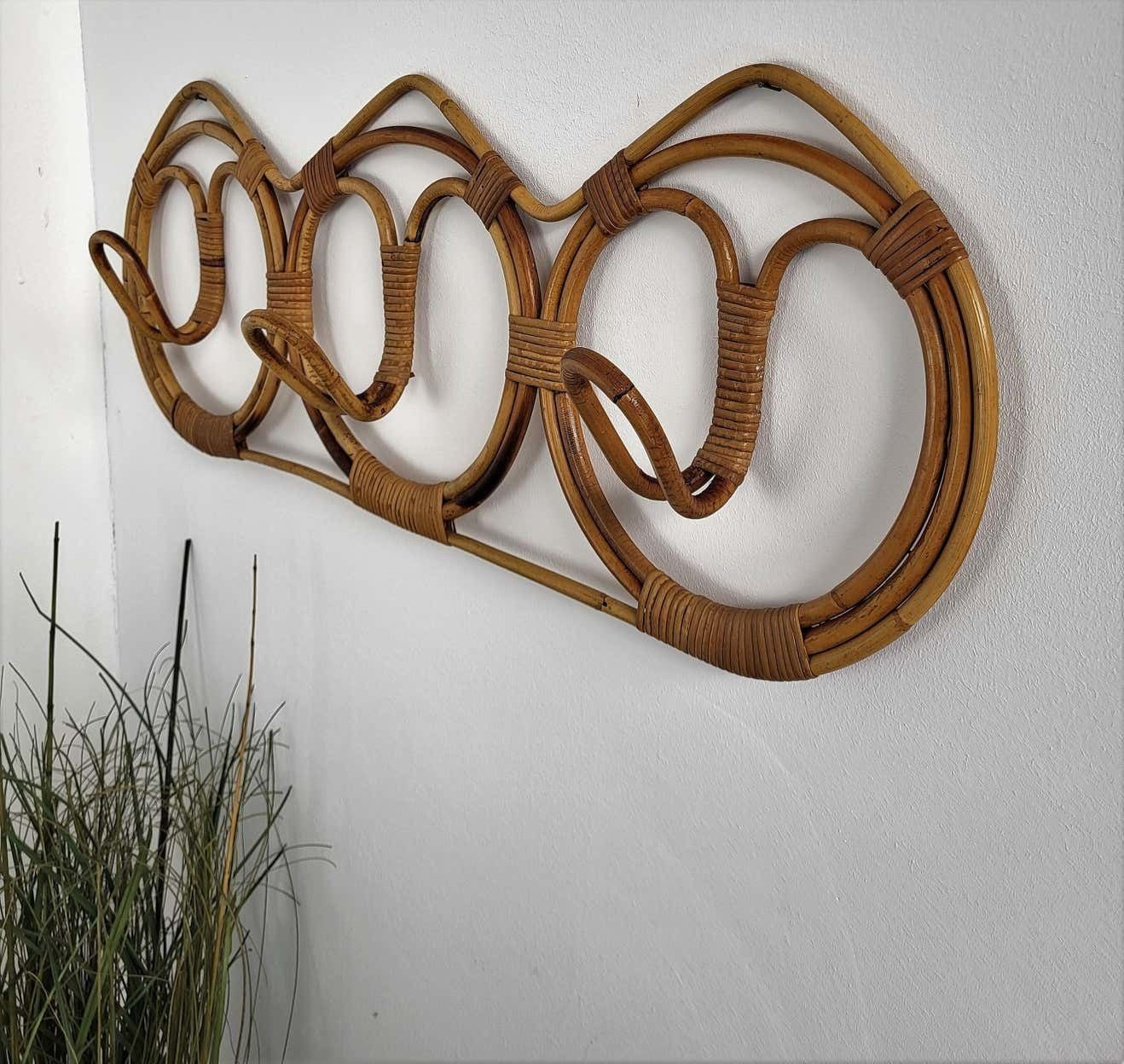 1960s Italian Bamboo Rattan Bohemian French Riviera Coat Hanger Rack Stand photo buy