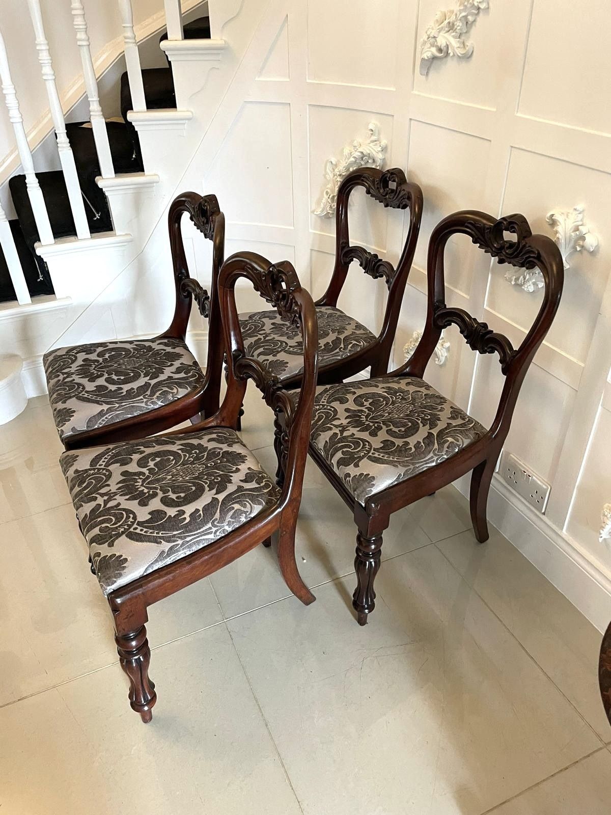 2345.0 Fine Quality Set Of 4 Antique Carved Rosewood Dining Chairs photo
