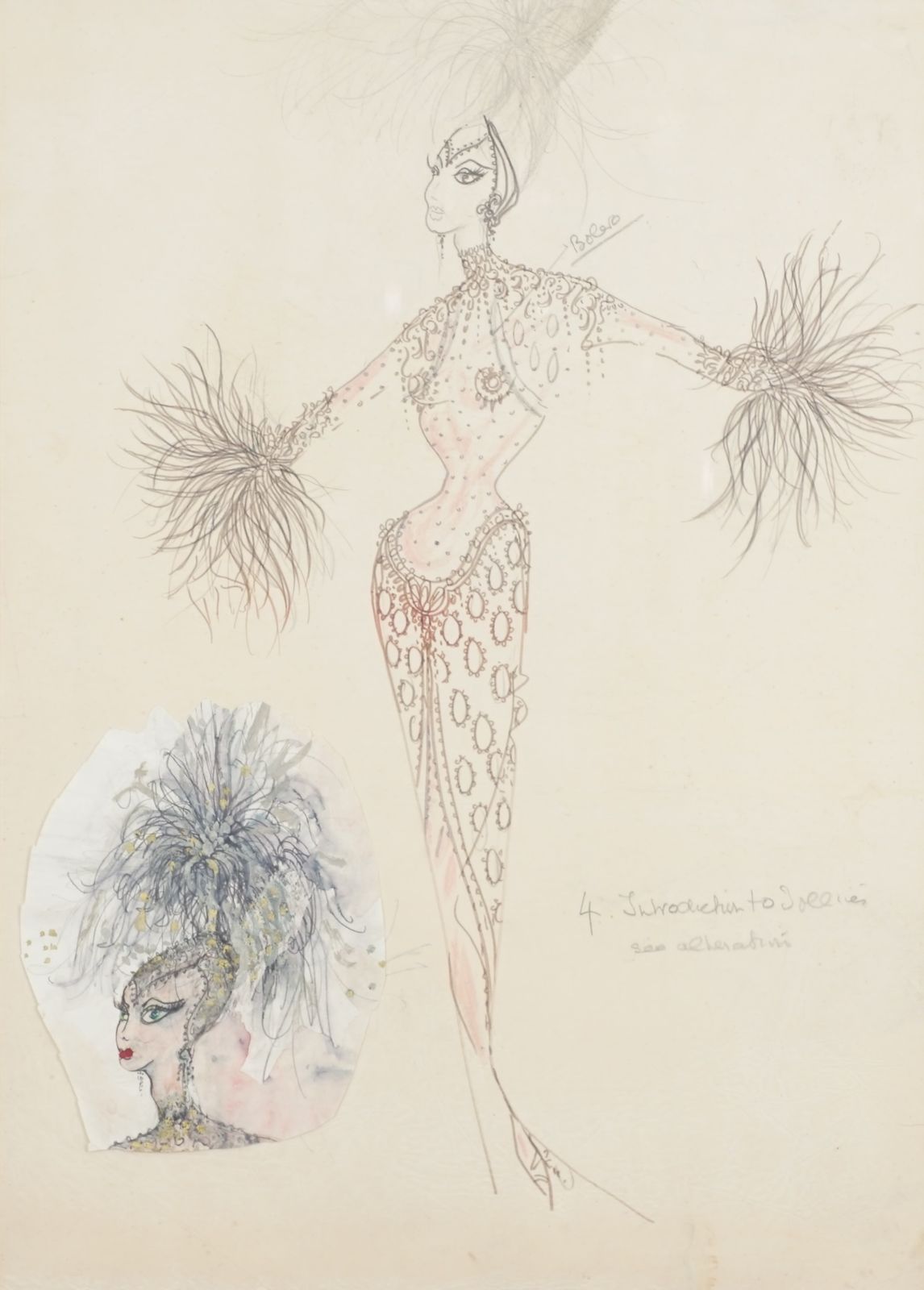 Framed Theatre Costume Design Sketch By Robert St. John Roper (B.1913 D.1977) photo furniture