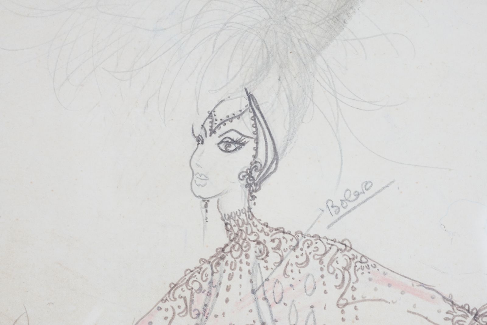 Framed Theatre Costume Design Sketch By Robert St. John Roper (B.1913 D.1977) photo for sale