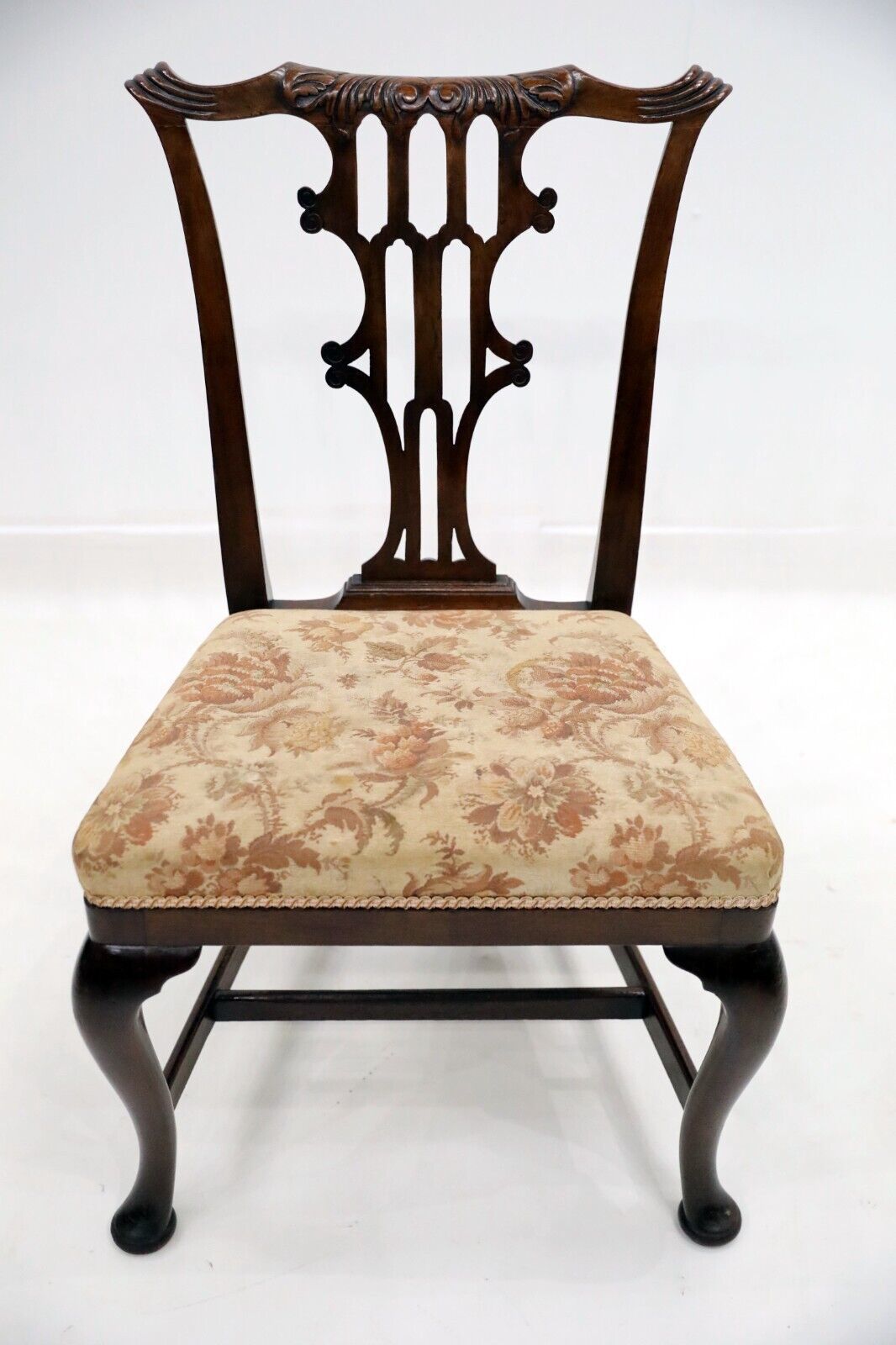 4 Chippendale Revival Dining Chairs Cabriole Legs Carved Back photo for sale