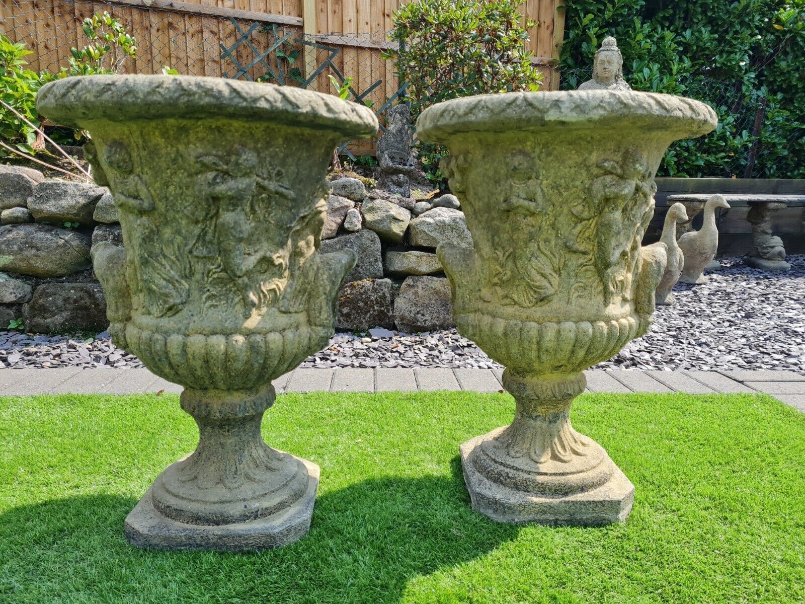 Vintage Decorative Greek Urns Planters English Stone 0236.
