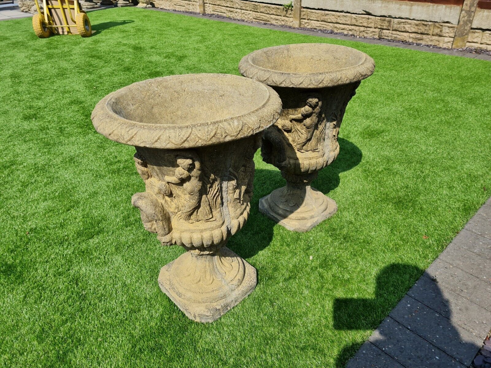 Vintage Decorative Greek Urns Planters English Stone 0236. photo vinterior