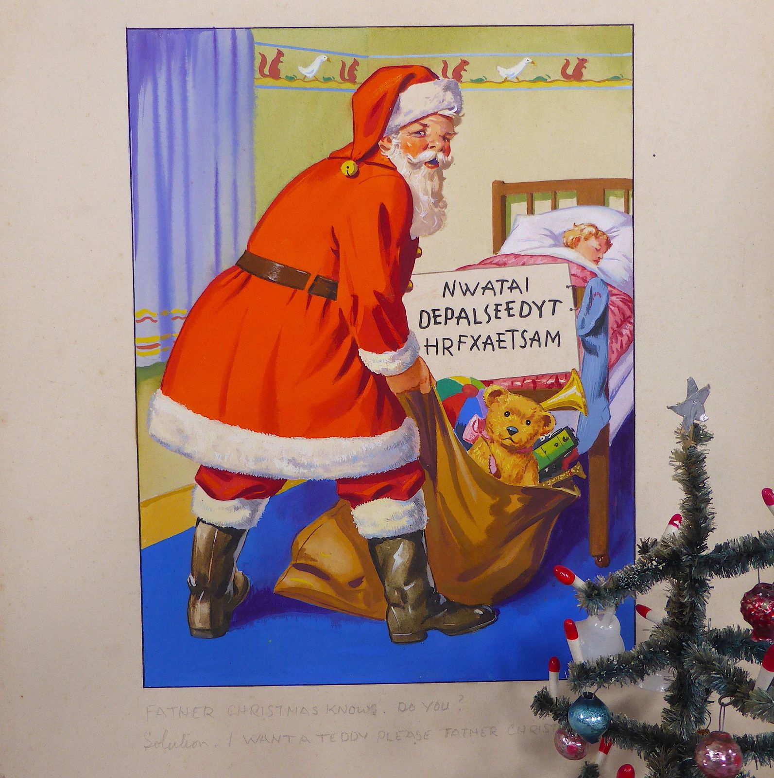 Original Watercolour Of Father Christmas photo vinterior