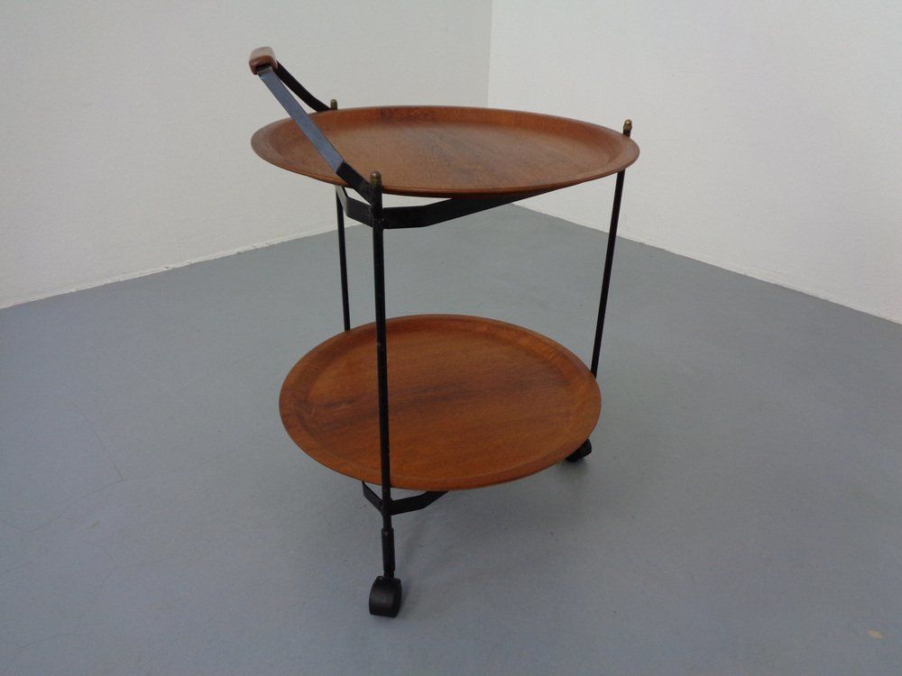 Mid Century Folding Teak & Metal Serving Bar Cart 1960s photo vinterior
