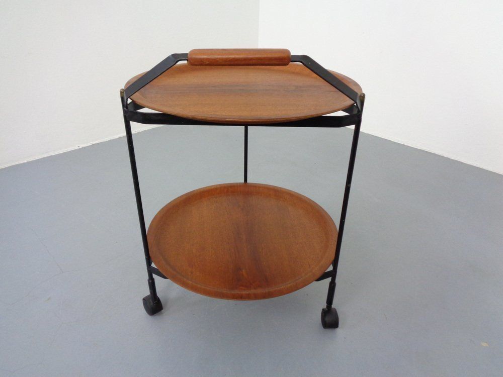 photo furniture Mid Century Folding Teak & Metal Serving Bar Cart 1960s