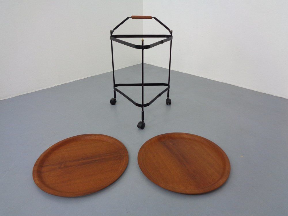 photo for sale Mid Century Folding Teak & Metal Serving Bar Cart 1960s