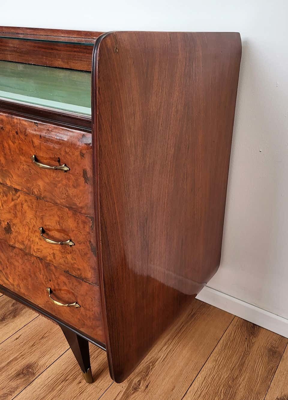 1960s Italian Art Deco Mid Century Modern Wood, Glass And Brass Chest Of Drawers photo buy