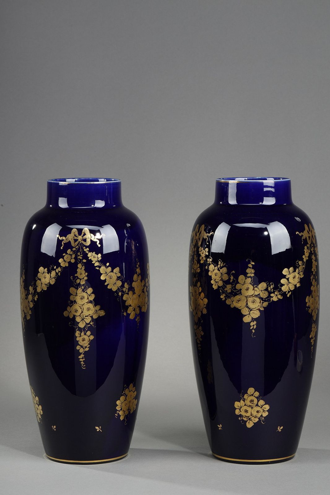 Pair Of 1900's Blue Porcelain Vases From Tours