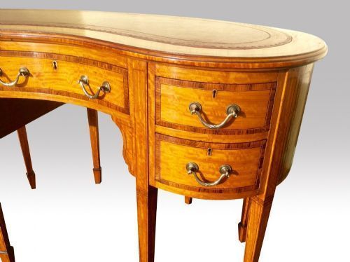 Antique Inlaid Satinwood And Kingwood Kidney Shape Desk photo for sale