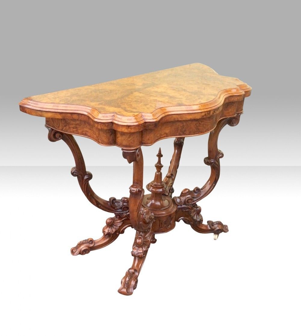 Antique Burr Walnut Serpentine Shaped Antique Games Card Table photo Furniture