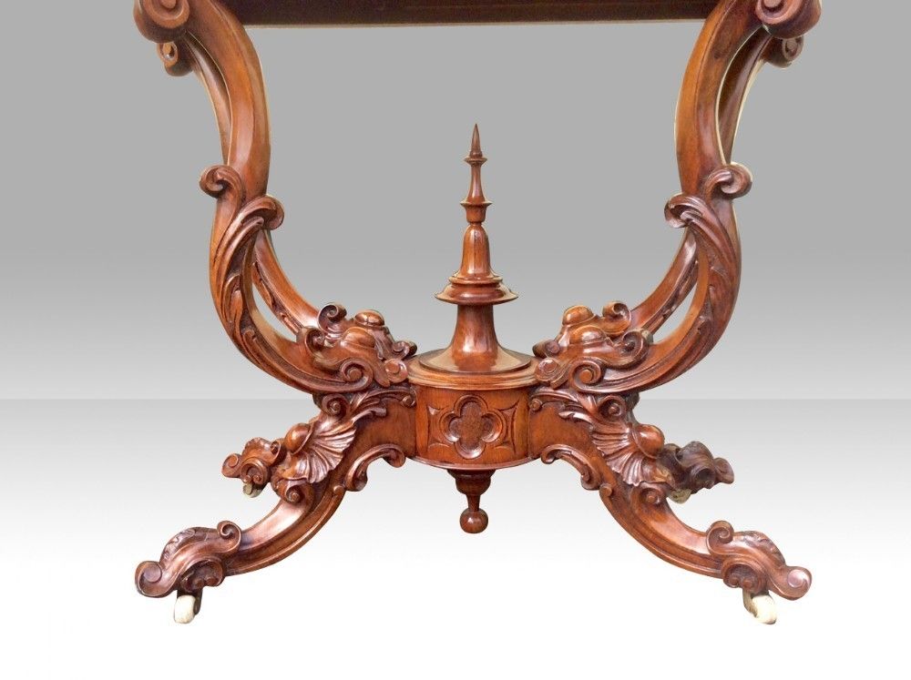 Antique Burr Walnut Serpentine Shaped Antique Games Card Table photo vinterior