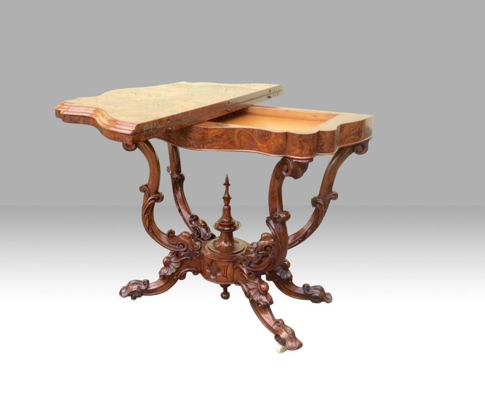 Antique Burr Walnut Serpentine Shaped Antique Games Card Table photo buy