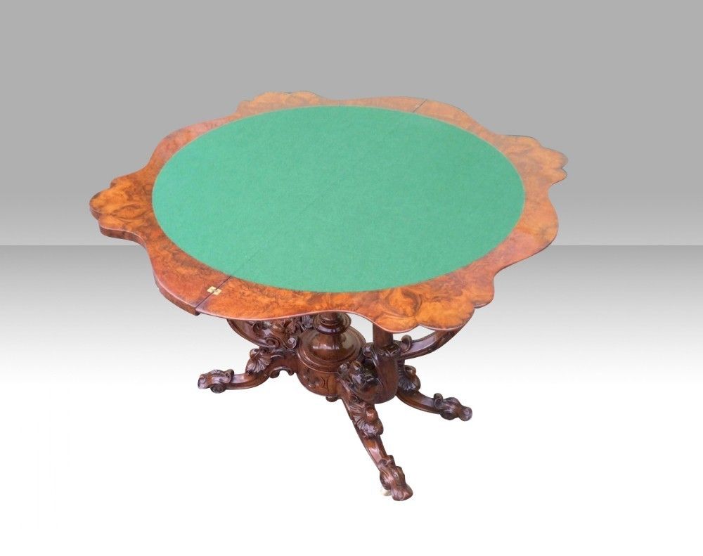 3400.0 Antique Burr Walnut Serpentine Shaped Antique Games Card Table photo