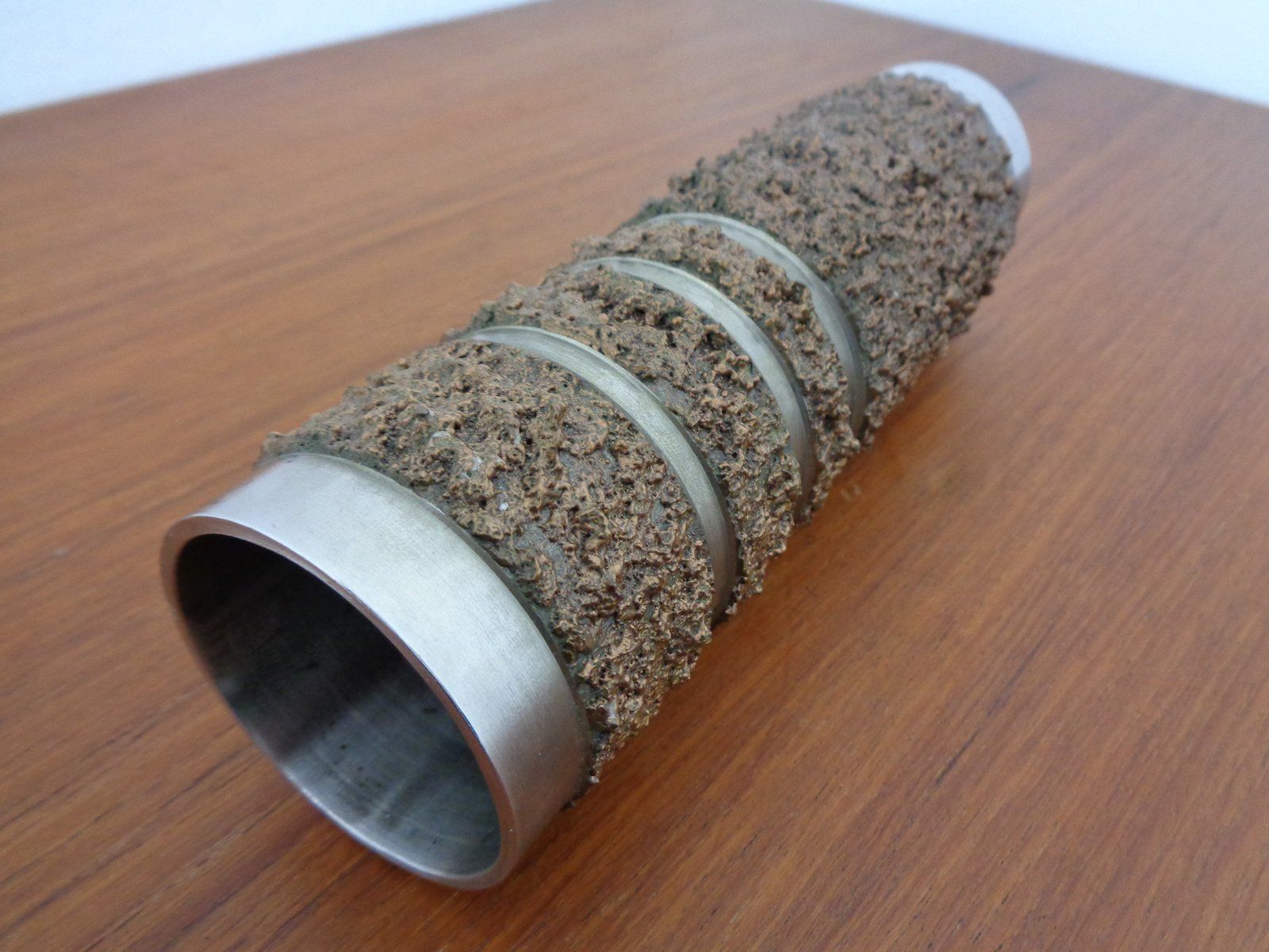 photo furniture Brutalist German Vase In Copper And Stainless Steel 1960s