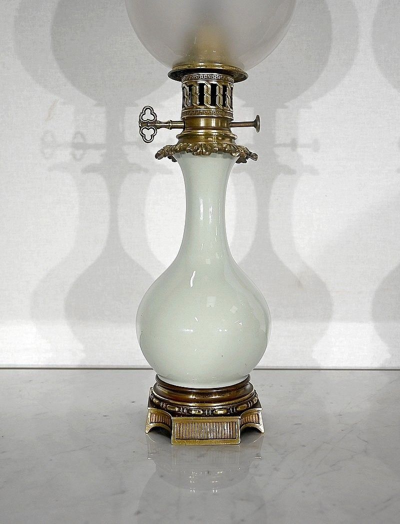 Pair Of Oil Lamps In Celadon And Bronze, Napoleon III Period, Mid 19th Century photo 1349.3
