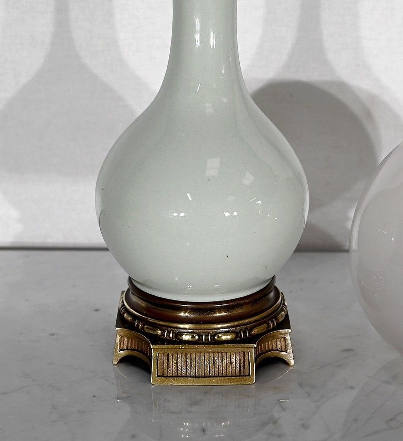photo furniture Pair Of Oil Lamps In Celadon And Bronze, Napoleon III Period, Mid 19th Century