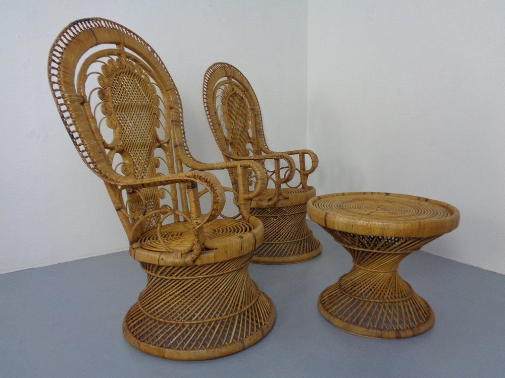 French Peacock Chairs & Table, 1960s, Set Of 3 photo furniture