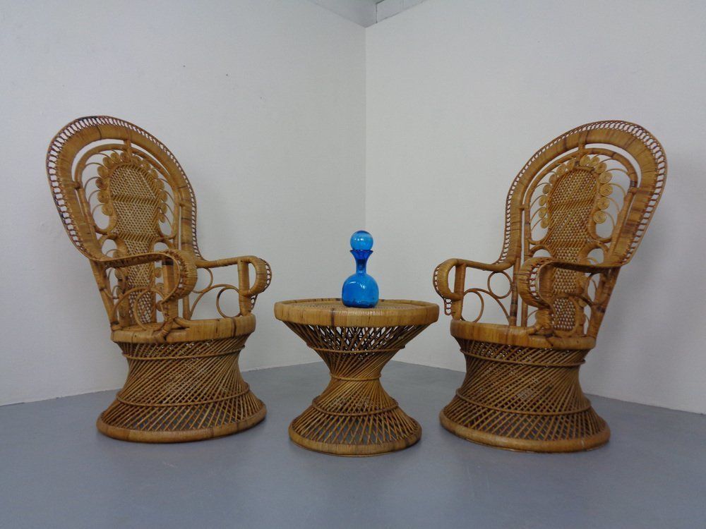 French Peacock Chairs & Table, 1960s, Set Of 3 photo Furniture