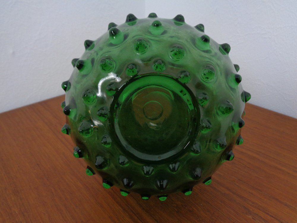 Italian Green Bubble Glass Vases & Bowl By Empoli, Set Of 3, 1960s photo 307.0