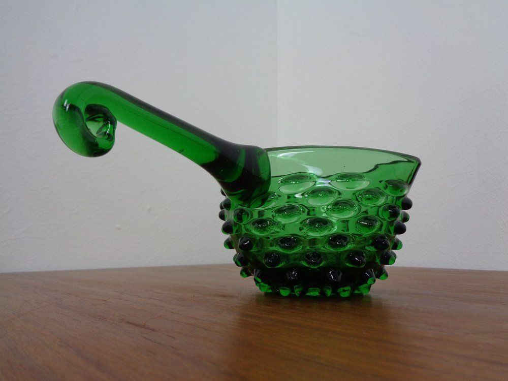 photo for sale Italian Green Bubble Glass Vases & Bowl By Empoli, Set Of 3, 1960s