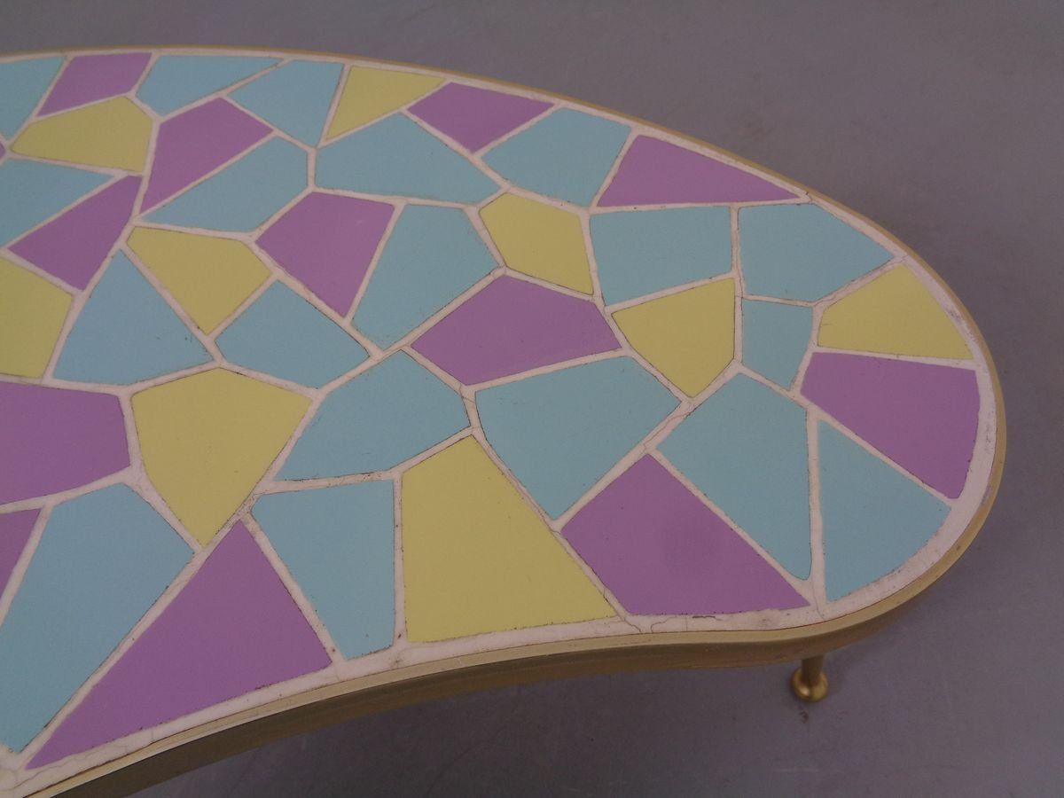 525.0 German Ceramic Metal & Mosaic Kidney Side Table, 1950s photo