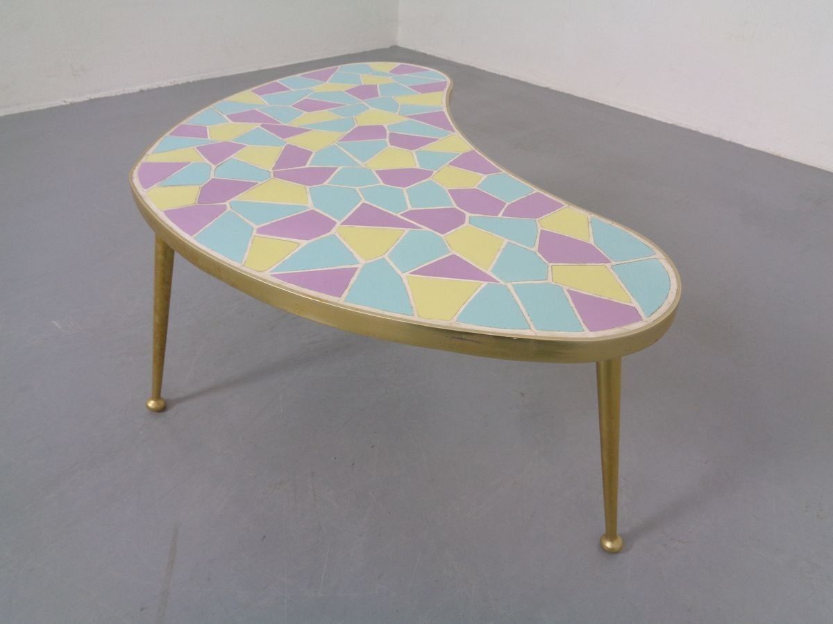 photo vintage German Ceramic Metal & Mosaic Kidney Side Table, 1950s