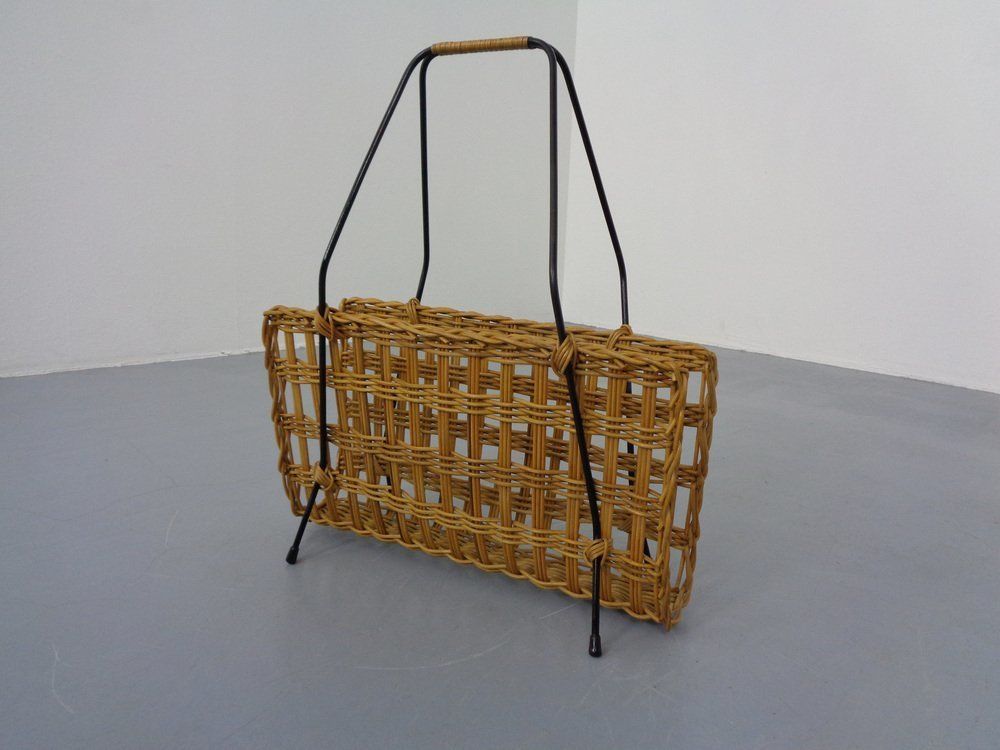 Magazine Rack In Filigree Rattan And Steel, 1960s photo Home Decor