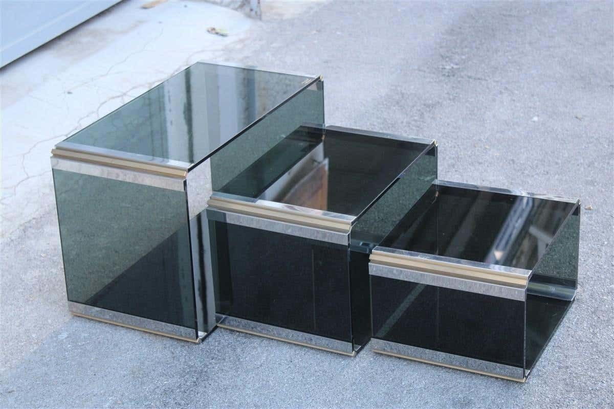 photo furniture Stackable Tables Stildomus 1970s Italian Glass Steel And Brass Argent Gold Rega