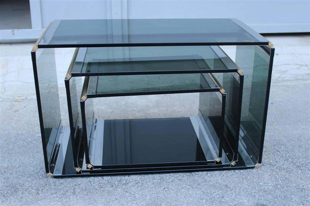 photo for sale Stackable Tables Stildomus 1970s Italian Glass Steel And Brass Argent Gold Rega