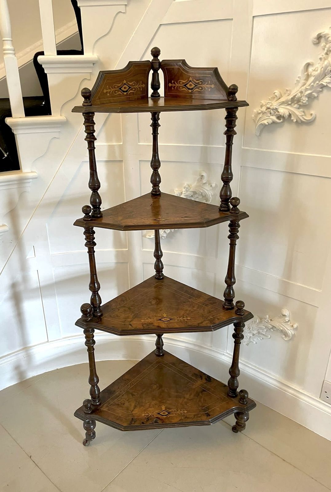 Quality Antique 19th Century Inlaid Walnut Four Tier Corner Whatnot photo furniture