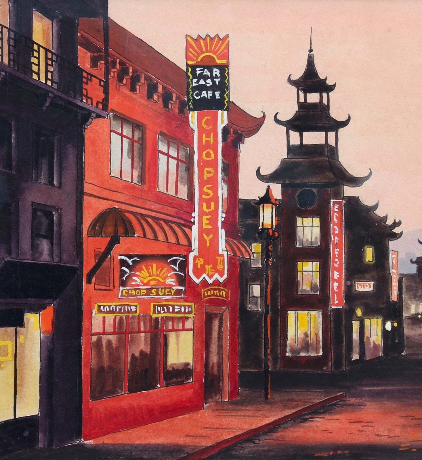 Chinatown San Francisco At Twilight, French School Circa 1950s photo 1200.0