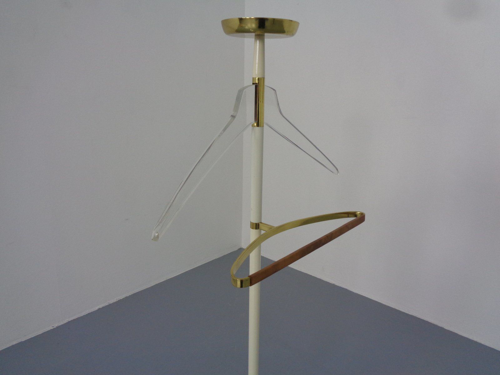 Valet Stand In Brass & Acrylic Glass & Leather From Vereinigte Werkstätten, Germany, 1950s photo vintage