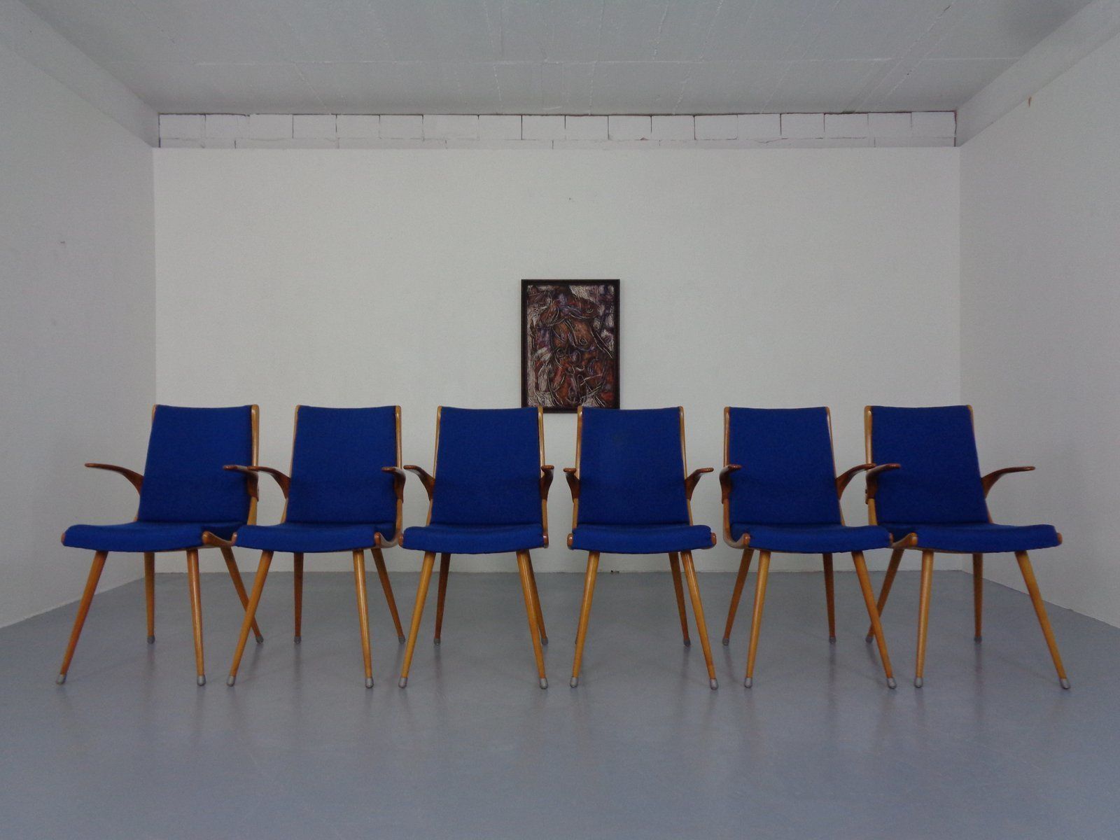 Mid Century German Boomerang Armchairs In Cherrywood, Set Of 6