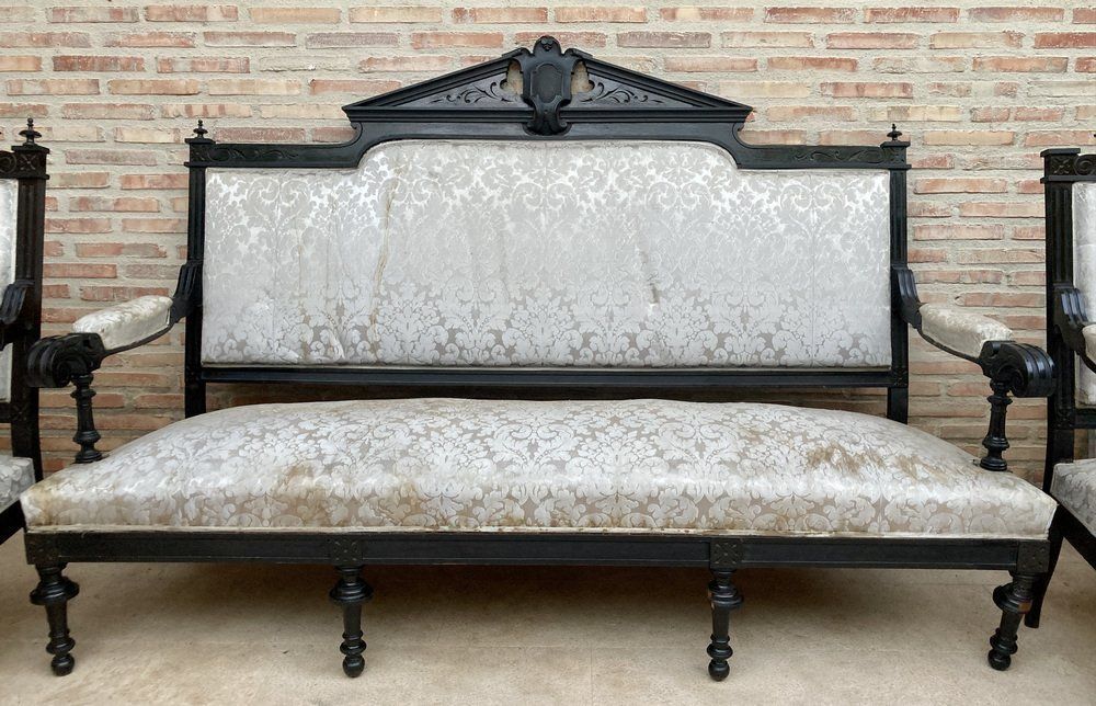 Alphonsine Armchairs In Ebonized Wood, 1900, Set Of 3 photo for sale