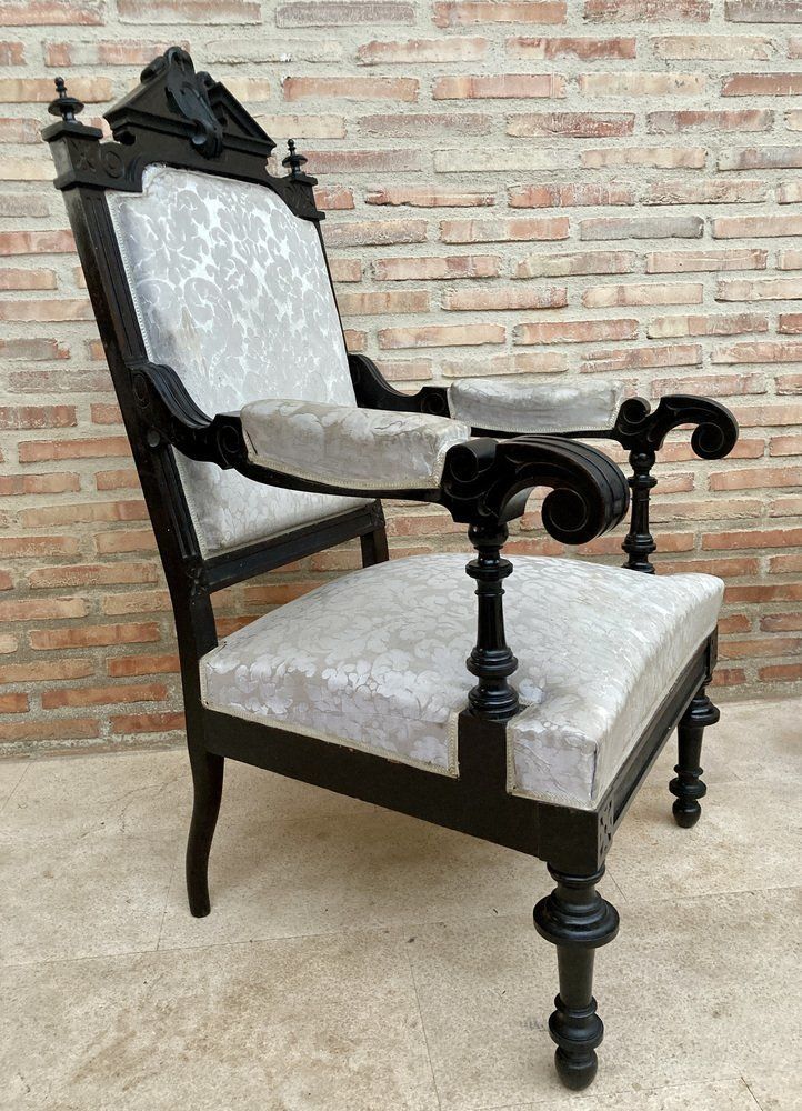 Alphonsine Armchairs In Ebonized Wood, 1900, Set Of 3 photo vinterior