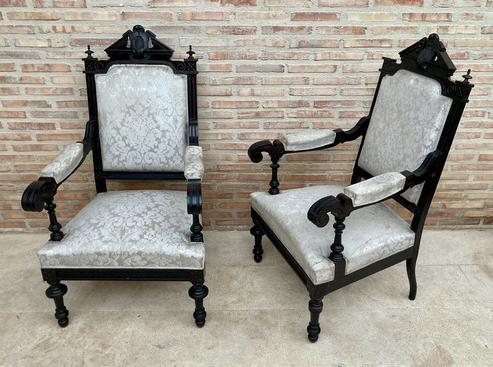 Furniture Alphonsine Armchairs In Ebonized Wood, 1900, Set Of 3 photo