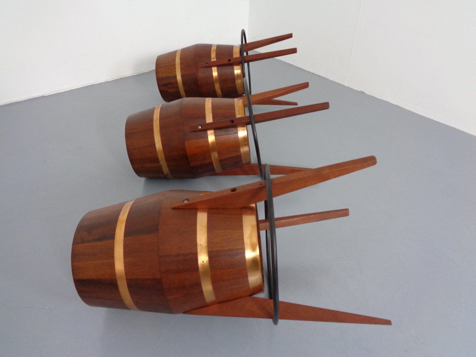 photo for sale Mid Century Teak & Copper Barstools, 1960s, Set Of 3