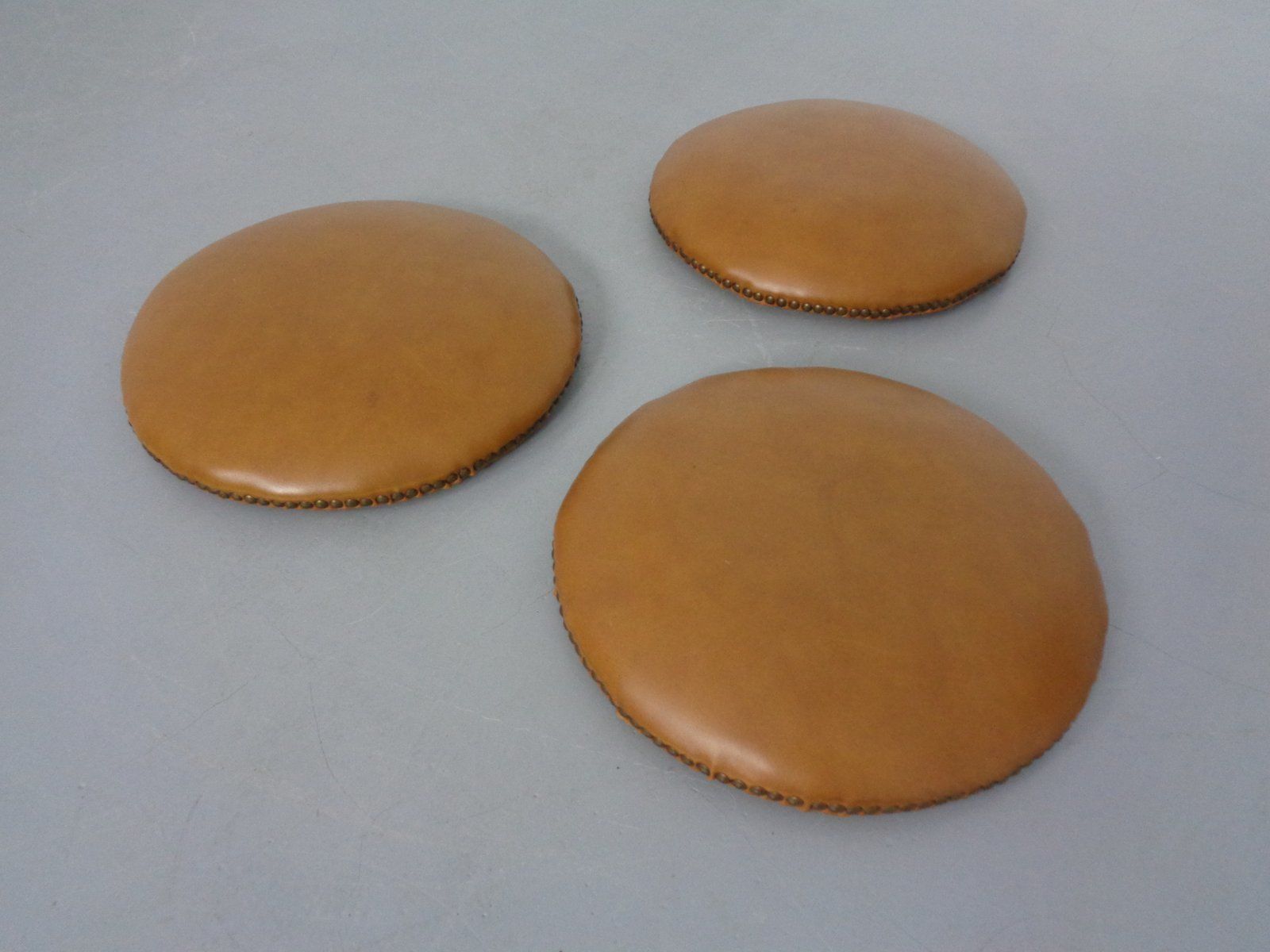 Furniture Mid Century Teak & Copper Barstools, 1960s, Set Of 3 photo