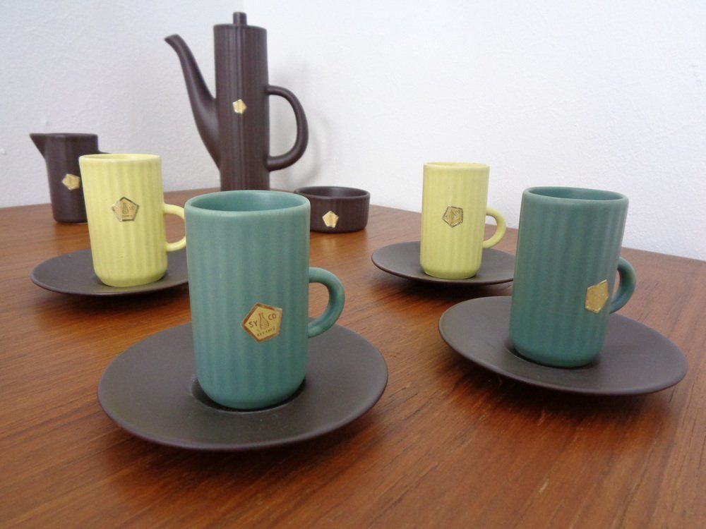 Swedish Syco Mocha Service, 1950s, Set Of 15 photo 307.0