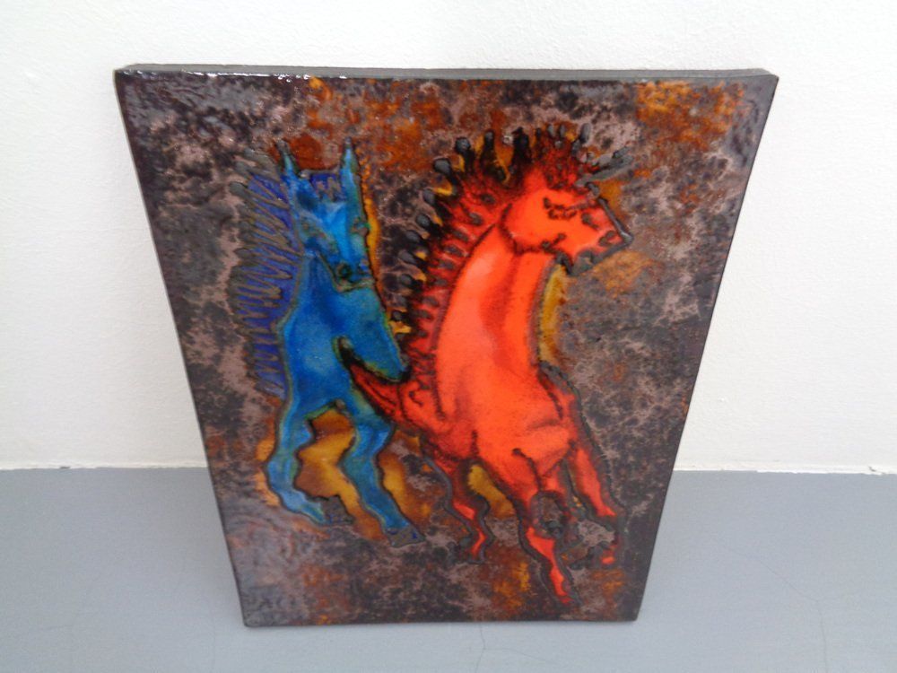 photo for sale Vintage Ceramic 769 Plaque With Horses From Ruscha, 1970s
